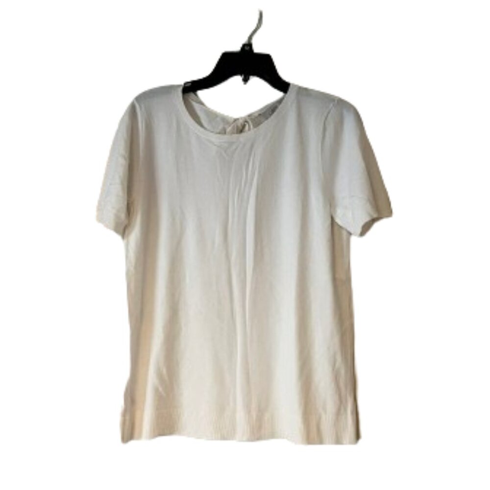 Loft White Short Sleeve Sweater - Tie on Back at Neck - Medium